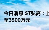 今日消息 ST弘高：上半年预计亏损2500万元至3500万元