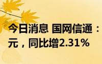 今日消息 国网信通：上半年营业收入29.47亿元，同比增2.31%