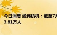 今日消息 经纬纺机：截至7月8日收市，公司A股股东人数为3.81万人