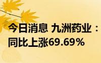 今日消息 九洲药业：上半年净利润4.66亿元，同比上涨69.69%