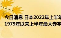 今日消息 日本2022年上半年贸易赤字达7.9万亿日元，为自1979年以来上半年最大赤字