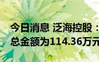 今日消息 泛海控股：首次回购83万股，成交总金额为114.36万元