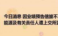 今日消息 因业绩预告信披不准确、风险提示不充分等，新潮能源及有关责任人遭上交所监管警示