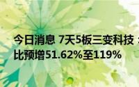 今日消息 7天5板三变科技：股票交易异常波动，上半年同比预增51.62%至119%