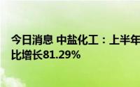 今日消息 中盐化工：上半年实现归母净利润13.94亿元，同比增长81.29%