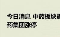 今日消息 中药板块震荡走高，启迪药业、柳药集团涨停