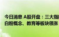 今日消息 A股开盘：三大指数微跌，创业板指跌0.32%，钛白粉概念、教育等板块领涨