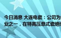 今日消息 大连电瓷：公司为悬式瓷绝缘子行业内规模最大企业之一，在特高压悬式瓷绝缘子方面具有较明显的竞争优势