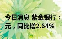 今日消息 紫金银行：上半年营业收入21.66亿元，同比增2.64%