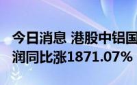 今日消息 港股中铝国际涨近5%，上半年净利润同比涨1871.07%