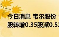 今日消息 韦尔股份：拟于7月28日除权，每股转增0.35股派0.52元