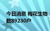 今日消息 梅花生物：截至6月30日，股东户数89230户