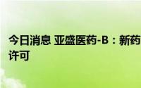 今日消息 亚盛医药-B：新药耐立克获加拿大卫生部临床试验许可