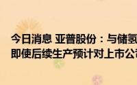 今日消息 亚普股份：与储氢系统业务相关的资产规模很小，即使后续生产预计对上市公司整体业务影响较小