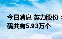今日消息 英力股份：可转债英力转债中签号码共有5.93万个
