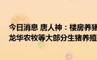 今日消息 唐人神：楼房养猪优势更大，目前本部广东猪场、龙华农牧等大部分生猪养殖产能为楼房养猪