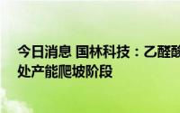 今日消息 国林科技：乙醛酸项目于6月1日起试生产，目前处产能爬坡阶段