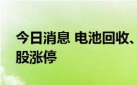 今日消息 电池回收、汽车拆解概念领涨，多股涨停