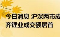 今日消息 沪深两市成交额合计8622亿元，天齐锂业成交额居首