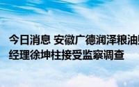 今日消息 安徽广德润泽粮油购销有限责任公司执行董事、总经理徐坤柱接受监察调查