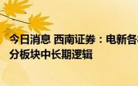 今日消息 西南证券：电新各板块估值处于均值水平，把握细分板块中长期逻辑