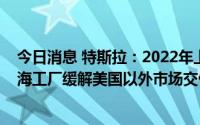 今日消息 特斯拉：2022年上半年销售收入同比升65%，上海工厂缓解美国以外市场交付压力
