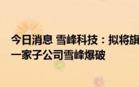 今日消息 雪峰科技：拟将旗下阜康雪峰100%股权划转至另一家子公司雪峰爆破
