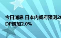 今日消息 日本内阁府预测2022年度物价上涨2.6%，实际GDP增加2.0%