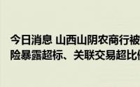 今日消息 山西山阴农商行被罚120万元，非同业关联客户风险暴露超标、关联交易超比例