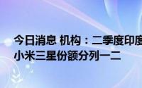 今日消息 机构：二季度印度智能手机出货量环比下跌5%，小米三星份额分列一二