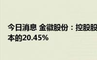 今日消息 金徽股份：控股股东新增质押2亿股，占公司总股本的20.45%