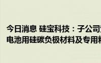 今日消息 硅宝科技：子公司竞得地块，利于推进5万吨/年锂电池用硅碳负极材料及专用粘合剂项目