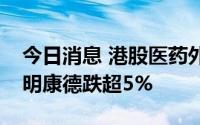 今日消息 港股医药外包概念股集体走弱，药明康德跌超5%