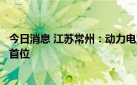 今日消息 江苏常州：动力电池产能占全国三分之一，居全国首位