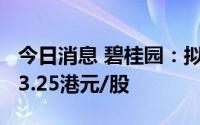 今日消息 碧桂园：拟配售8.7亿股股份，价格3.25港元/股