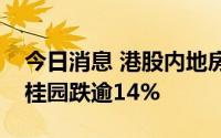 今日消息 港股内地房地产板块持续下挫，碧桂园跌逾14%