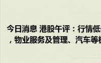 今日消息 港股午评：行情低开低走，恒生科技指数跌1.65%，物业服务及管理、汽车等板块领跌