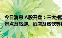 今日消息 A股开盘：三大指数小幅低开，创业板指跌0.1%，景点及旅游、酒店及餐饮等板块领跌