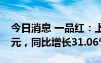 今日消息 一品红：上半年归母净利润1.55亿元，同比增长31.06%