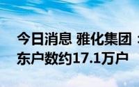 今日消息 雅化集团：截止7月20日，公司股东户数约17.1万户