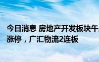 今日消息 房地产开发板块午后直线拉升，嘉凯城、万业企业涨停，广汇物流2连板