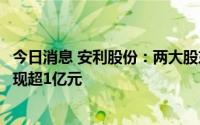 今日消息 安利股份：两大股东合计减持3.75%公司股份，套现超1亿元