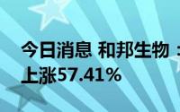 今日消息 和邦生物：上半年碳酸钠均价同比上涨57.41%