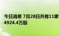 今日消息 7月28日共有11家公司限售股解禁，合计解禁量为4924.4万股