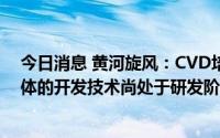 今日消息 黄河旋风：CVD培育钻石制作方法和第三代半导体的开发技术尚处于研发阶段，未形成产业化