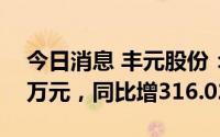 今日消息 丰元股份：上半年净利润9442.03万元，同比增316.02%