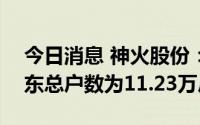 今日消息 神火股份：截至7月20日，公司股东总户数为11.23万户