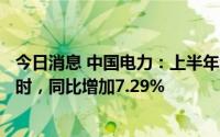 今日消息 中国电力：上半年合并总售电量约5304.53万兆瓦时，同比增加7.29%