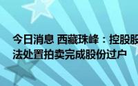 今日消息 西藏珠峰：控股股东所持3200万股公司股份被司法处置拍卖完成股份过户