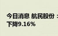 今日消息 航民股份：上半年扣非净利润同比下降9.16%